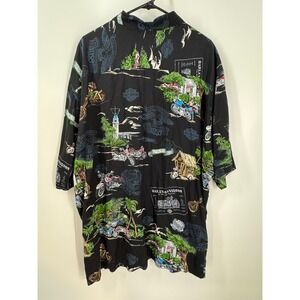 Vintage Harley Davidson Men's Black Hawaiian Button Up Shirt 3XL USA‎ Rayon